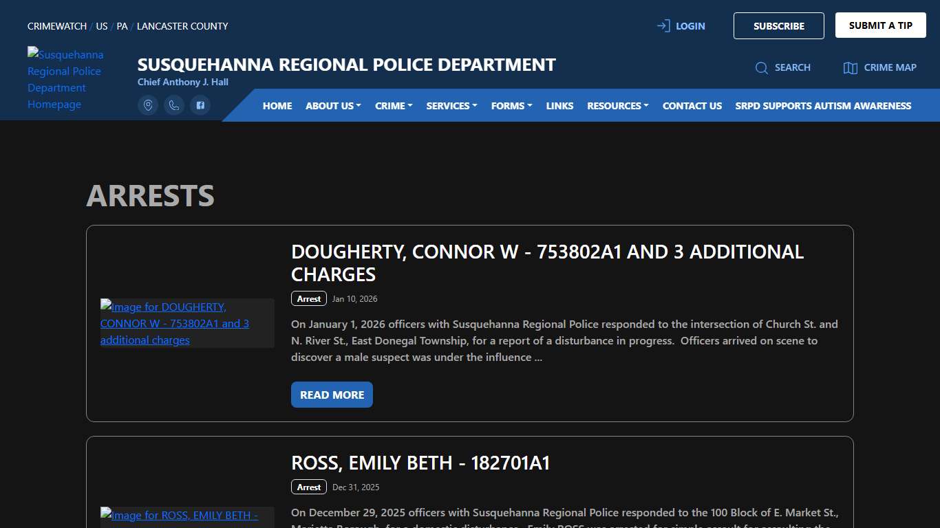 Susquehanna Regional Police Department Arrests CRIMEWATCH