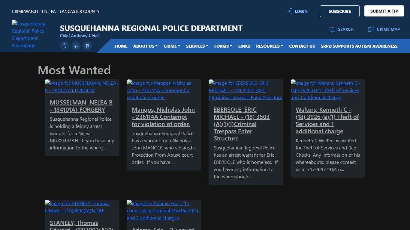 Most Wanted for Susquehanna Regional Police Department CRIMEWATCH